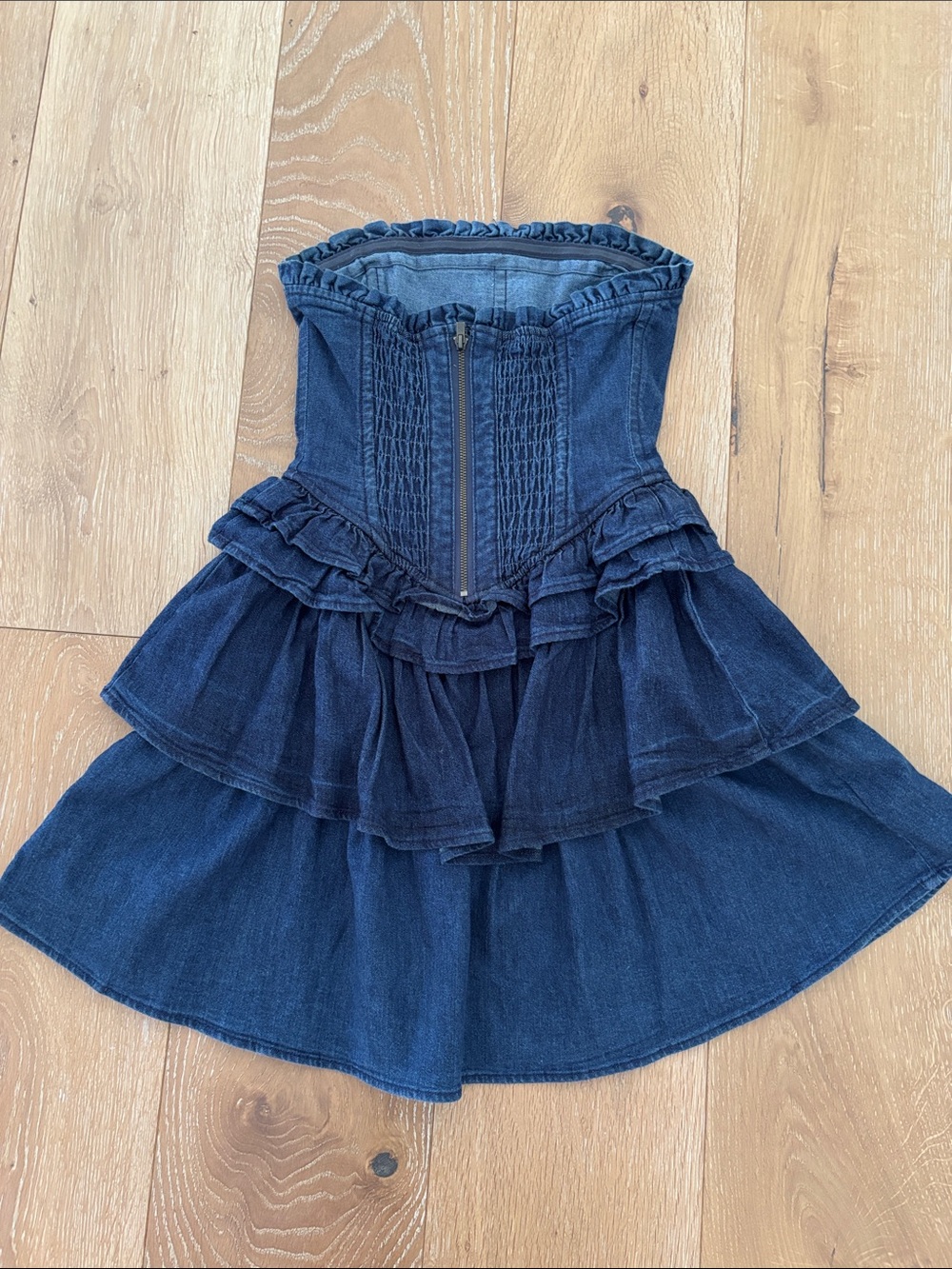 Gap- Love Shack Facy Strapless Tiered Denim Mini Dress - Blue - Picture 8 of 10